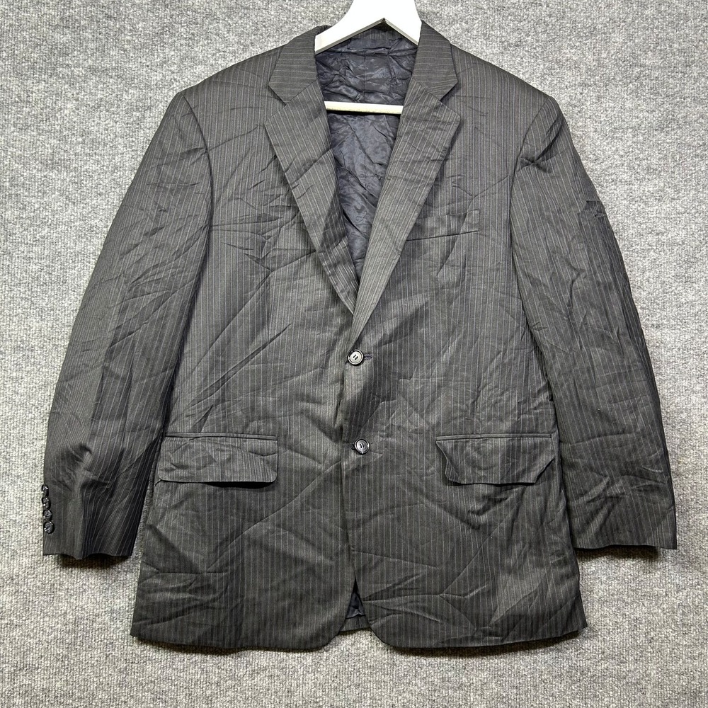 Men's Blazer Gray Stripe Notch Lapel Classic Formal Business 2-Button Jacket